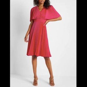Express Pleated V-Neck Midi Dress in Energy Pink